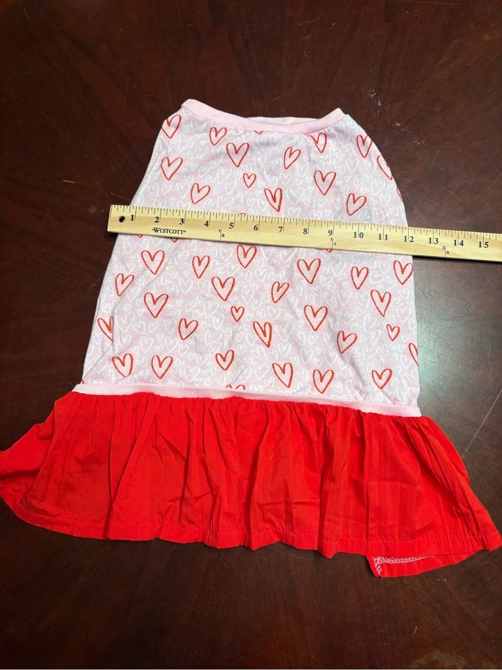 Top Paw Pink Dress with Red Heart Print and Ruffle